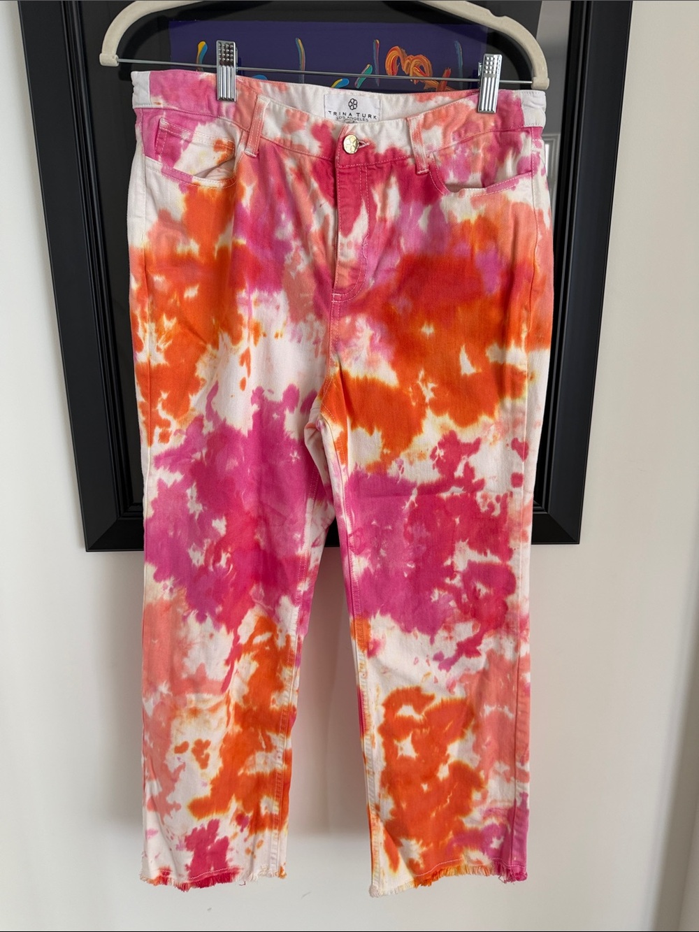 Trina Turk Pink & Orange Tie-Dye Cropped Jeans